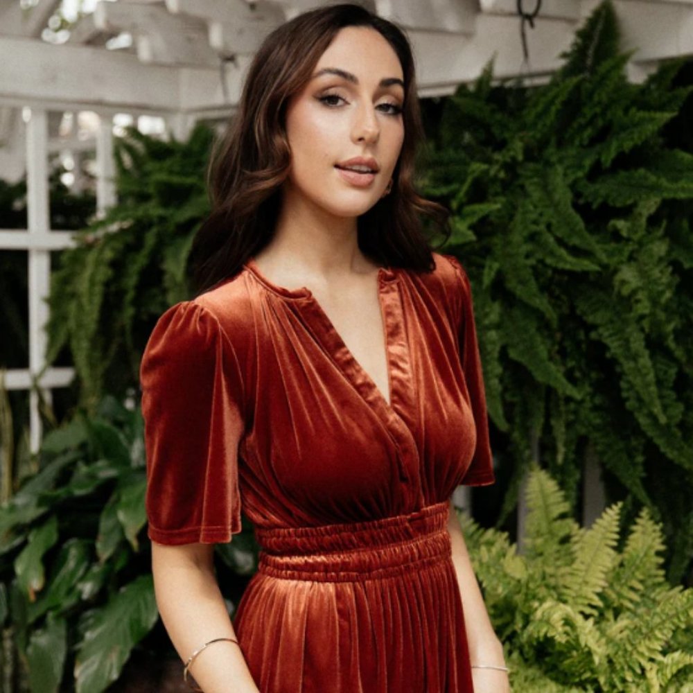 Baltic Born Artemis Velvet Dress Terracotta